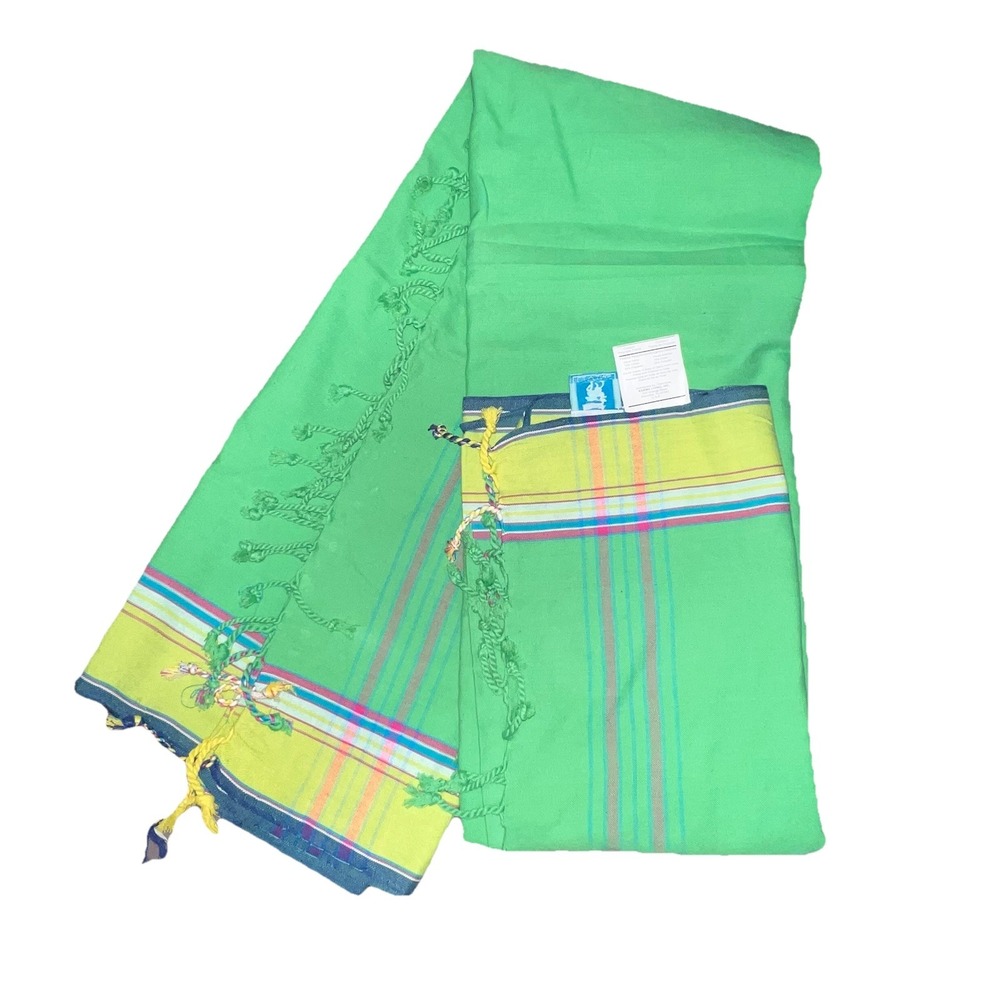 Karma Living Multicolor Green Festive‎ Tablecloth 60 X 70 100% Cotton Tassels
